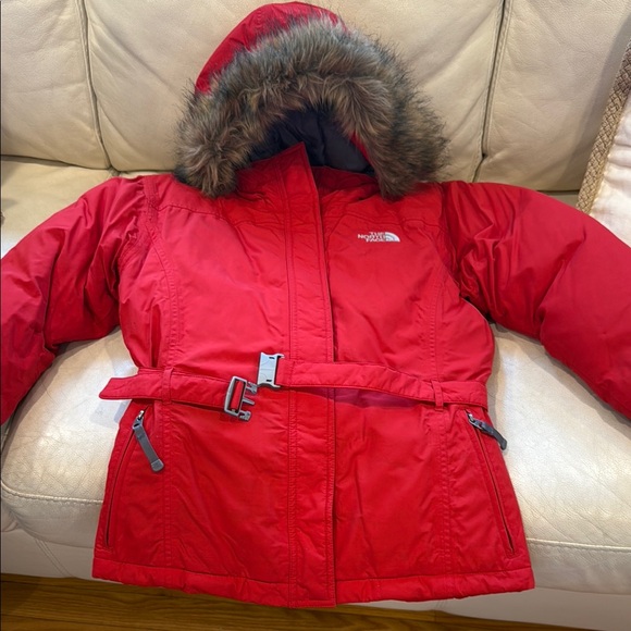The North Face Girl’s Red Hooded Jacket - Picture 1 of 8